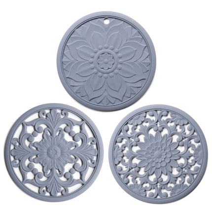 3 in 1 Hollow Flower Silicone Heat Insulation Pad Anti-Scalding Pot Bowl Pad Set, Black, Yellow, Blue, Green, Purple, Gray - DealBuddy