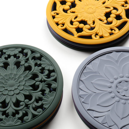 3 in 1 Hollow Flower Silicone Heat Insulation Pad Anti-Scalding Pot Bowl Pad Set, Black, Yellow, Blue, Green, Purple, Gray - DealBuddy