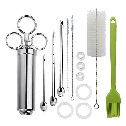 Stainless Steel Spice Syringe Barbecue Tool Turkey Needle Set, 14 in 1 (Green), 14 in 1 (Black), 14 in 1 (Blue), 14 in 1 (Orange), 14 in 1 (Gem Green), 14 in 1 (White Orange) - DealBuddy