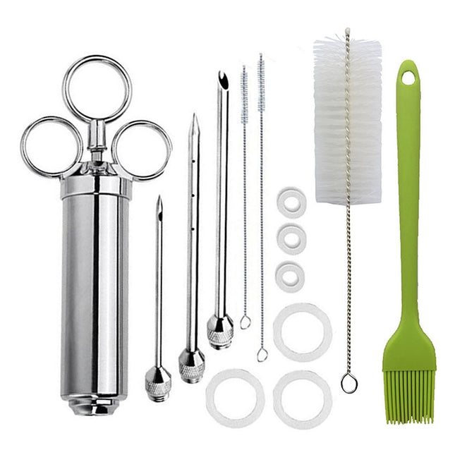 Stainless Steel Spice Syringe Barbecue Tool Turkey Needle Set, 14 in 1 (Green), 14 in 1 (Black), 14 in 1 (Blue), 14 in 1 (Orange), 14 in 1 (Gem Green), 14 in 1 (White Orange) - DealBuddy