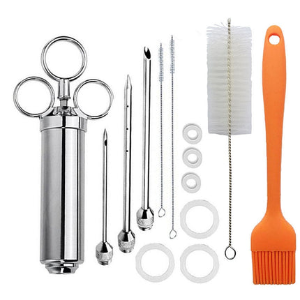 Stainless Steel Spice Syringe Barbecue Tool Turkey Needle Set, 14 in 1 (Green), 14 in 1 (Black), 14 in 1 (Blue), 14 in 1 (Orange), 14 in 1 (Gem Green), 14 in 1 (White Orange) - DealBuddy