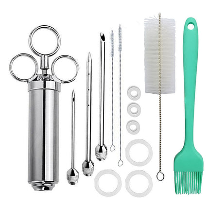 Stainless Steel Spice Syringe Barbecue Tool Turkey Needle Set, 14 in 1 (Green), 14 in 1 (Black), 14 in 1 (Blue), 14 in 1 (Orange), 14 in 1 (Gem Green), 14 in 1 (White Orange) - DealBuddy