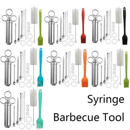 Stainless Steel Spice Syringe Barbecue Tool Turkey Needle Set, 14 in 1 (Green), 14 in 1 (Black), 14 in 1 (Blue), 14 in 1 (Orange), 14 in 1 (Gem Green), 14 in 1 (White Orange) - DealBuddy