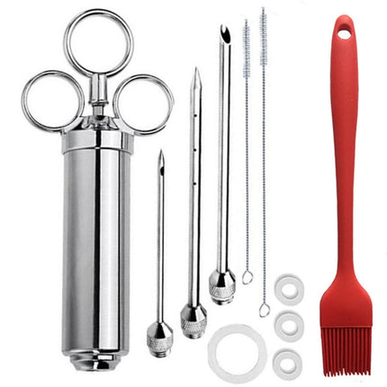 Stainless Steel Seasoning Steak Syringe Turkey Needle Set With Cleaning Silicone Brush, 11 in 1 (Red ), 11 in 1 (Black ), 11 in 1 (Blue), 11 in 1 (Green), 11 in 1 (Orange ), 11 in 1 (Yellow ), 11 in 1 (Yellow White) - DealBuddy
