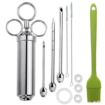 Stainless Steel Seasoning Steak Syringe Turkey Needle Set With Cleaning Silicone Brush, 11 in 1 (Red ), 11 in 1 (Black ), 11 in 1 (Blue), 11 in 1 (Green), 11 in 1 (Orange ), 11 in 1 (Yellow ), 11 in 1 (Yellow White) - DealBuddy
