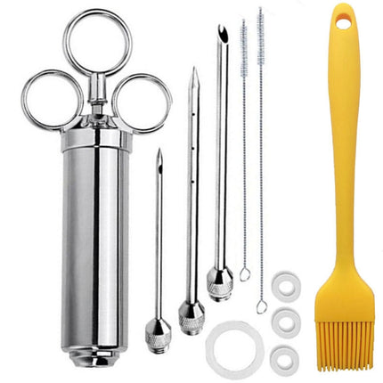 Stainless Steel Seasoning Steak Syringe Turkey Needle Set With Cleaning Silicone Brush, 11 in 1 (Red ), 11 in 1 (Black ), 11 in 1 (Blue), 11 in 1 (Green), 11 in 1 (Orange ), 11 in 1 (Yellow ), 11 in 1 (Yellow White) - DealBuddy
