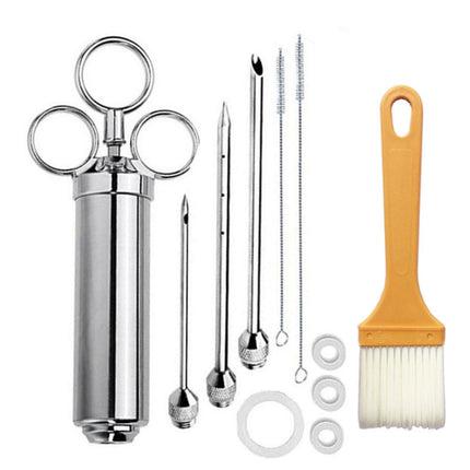 Stainless Steel Seasoning Steak Syringe Turkey Needle Set With Cleaning Silicone Brush, 11 in 1 (Red ), 11 in 1 (Black ), 11 in 1 (Blue), 11 in 1 (Green), 11 in 1 (Orange ), 11 in 1 (Yellow ), 11 in 1 (Yellow White) - DealBuddy