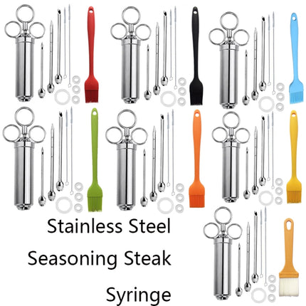 Stainless Steel Seasoning Steak Syringe Turkey Needle Set With Cleaning Silicone Brush, 11 in 1 (Red ), 11 in 1 (Black ), 11 in 1 (Blue), 11 in 1 (Green), 11 in 1 (Orange ), 11 in 1 (Yellow ), 11 in 1 (Yellow White) - DealBuddy