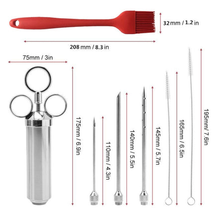 Stainless Steel Seasoning Steak Syringe Turkey Needle Set With Cleaning Silicone Brush, 11 in 1 (Red ), 11 in 1 (Black ), 11 in 1 (Blue), 11 in 1 (Green), 11 in 1 (Orange ), 11 in 1 (Yellow ), 11 in 1 (Yellow White) - DealBuddy