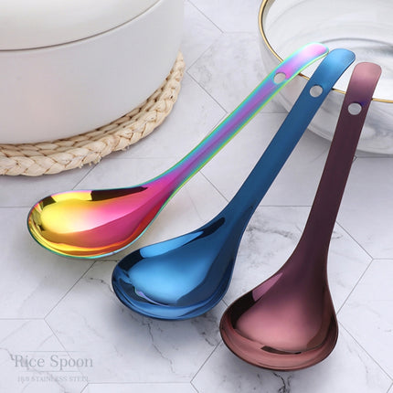 304 Stainless Steel Rice Spoon Household Thickened Large Soup Spoon,Random Color Delivery