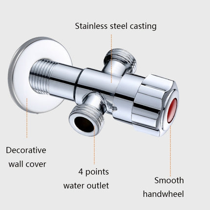 Stainless Steel Double Outlet Angle Valve Single Handle Double Control 1 In 2 Out Electroplating Wire Drawing Angle Valve, Plated, Drawing, Three Round Plated Cold Water, Three Round Plated Hot Water, Plum Wheel Plated Cold Water                       ... - DealBuddy