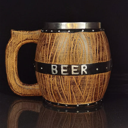 Stainless Steel Wooden Barrel Beer Mug Large Capacity Wine Barrel Cup Personalized Bar Supplies