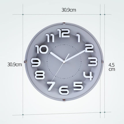 12 Inch Living Room Silent Wall Clock Round Stereo 3D Digital Wall Clock