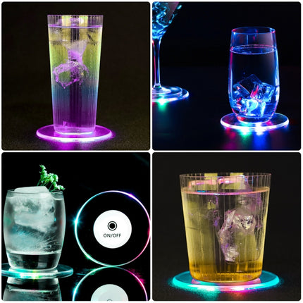 LED Flashing Coaster Bar KTV Cocktail Base Light Luminous Coaster, Round White Light, Round Color Light, Upgrade Anti-slip Round White Light, Upgrade Anti-slip Round Color Light - DealBuddy