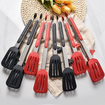 Stainless Steel Silicone Food Spatula Food Clip Barbecue Steak Clip Barbecue Baking Tool, Size: 9 Inch (Random Color Delivery)