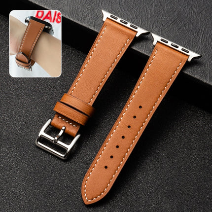 Business Cowhide Leather Strap Watchband, For Apple Watch Series 8&7 41mm / SE 2&6&SE&5&4 40mm / 3&2&1 38mm, For Apple Watch Series 6&SE&5&4 44mm / 3&2&1 42mm, For Apple Watch Series 6&SE& 5&4 40mm / 3 & 2 & 1 38mm - DealBuddy