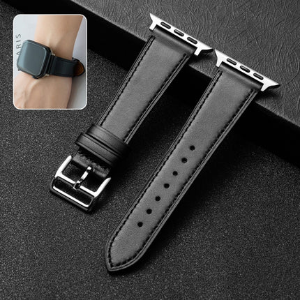 Business Cowhide Leather Strap Watchband, For Apple Watch Series 8&7 41mm / SE 2&6&SE&5&4 40mm / 3&2&1 38mm, For Apple Watch Series 6&SE&5&4 44mm / 3&2&1 42mm, For Apple Watch Series 6&SE& 5&4 40mm / 3 & 2 & 1 38mm - DealBuddy