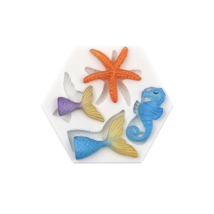 Ocean Series Big And Small Fishtail Starfish Seahorse DIY Baking Liquid Silicone Mold, Gray, Pink - DealBuddy