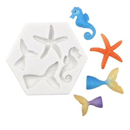 Ocean Series Big And Small Fishtail Starfish Seahorse DIY Baking Liquid Silicone Mold, Gray, Pink - DealBuddy