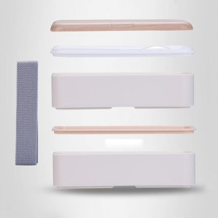 Office Double-layer Separated Lunch Box Wooden Portable Microwaveable Heating Student Bento Box with Cutlery