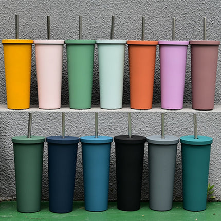 700ml Large Capacity Double Stainless Steel Straw Cup Vacuum Outdoor 304 Insulation Cup Car Water Cup, Khaki, Cinnabar Orange, Lilac Purple, Pink, Glazed Green, Moss Green, Dark Gray, Indigo, Ink Black, Gray Green, Light Pink, Green White, Lake Blue - DealBuddy