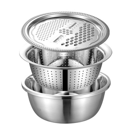 Stainless Steel Multifunctional Grater Kitchen Draining And Washing Basin Set, 3 in 1, 3 in 1 Thickened - DealBuddy