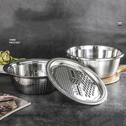 Stainless Steel Multifunctional Grater Kitchen Draining And Washing Basin Set, 3 in 1, 3 in 1 Thickened - DealBuddy