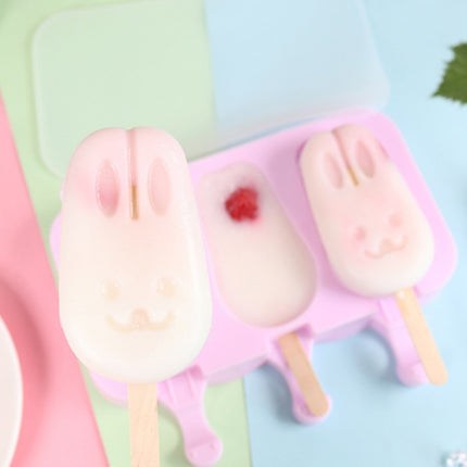 Cute Cartoon Silicone Ice Cream Popsicle Mold with Lid & Stick