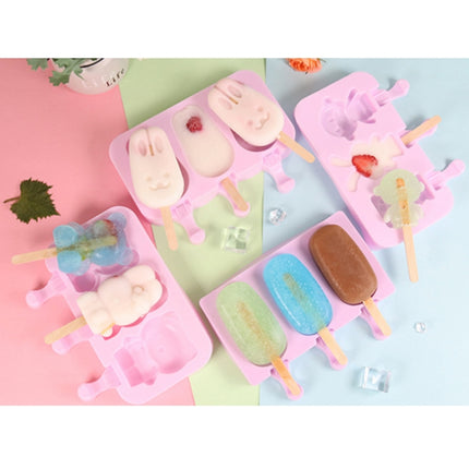 Cute Cartoon Silicone Ice Cream Popsicle Mold with Lid & Stick