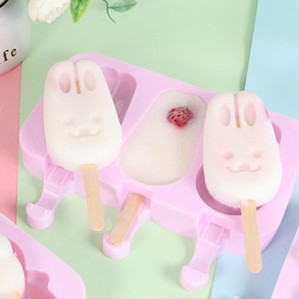 Cute Cartoon Silicone Ice Cream Popsicle Mold with Lid & Stick