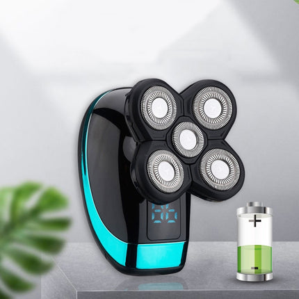 Electric Shaver Rechargeable Razor Intelligent Digital Display Bald Hair Clipper,Style:, Blue, With Nasal Hair Apparatus, Nasal Hair Apparatus&Washing Face Brush, Blue + Full Set - DealBuddy