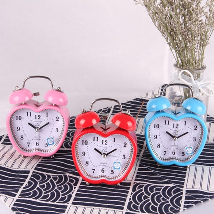 Children Cartoon Apple-Shaped Bedside Mute Desk Clock Metal Bell Digital Alarm Clock, Red, Blue, Pink