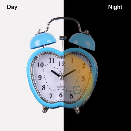 Children Cartoon Apple-Shaped Bedside Mute Desk Clock Metal Bell Digital Alarm Clock, Red, Blue, Pink