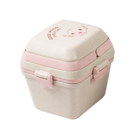 Wheat Straw Portable Three-Layer Lunch Box Can Be Microwaved, Blue, Pink - DealBuddy