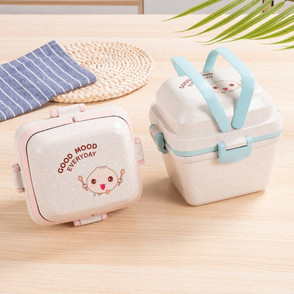 Wheat Straw Portable Three-Layer Lunch Box Can Be Microwaved, Blue, Pink - DealBuddy