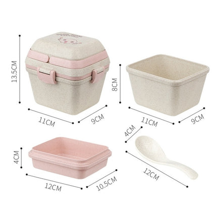 Wheat Straw Portable Three-Layer Lunch Box Can Be Microwaved, Blue, Pink - DealBuddy