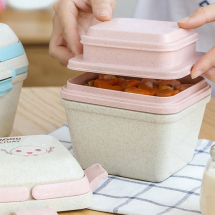 Wheat Straw Portable Three-Layer Lunch Box Can Be Microwaved, Blue, Pink - DealBuddy