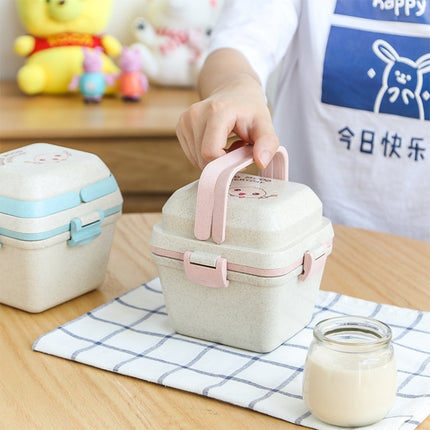 Wheat Straw Portable Three-Layer Lunch Box Can Be Microwaved, Blue, Pink - DealBuddy