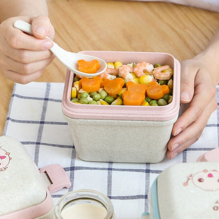 Wheat Straw Portable Three-Layer Lunch Box Can Be Microwaved, Blue, Pink - DealBuddy
