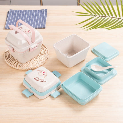 Wheat Straw Portable Three-Layer Lunch Box Can Be Microwaved, Blue, Pink - DealBuddy