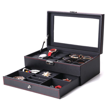 Carbon Fiber PU Leather Watch Box Jewelry Storage Box Packaging Box, Style:
