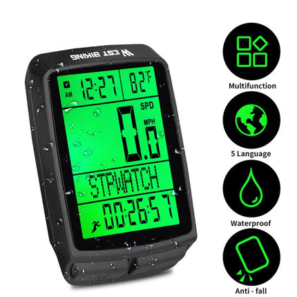 WEST BIKING 5 Languages Bicycle Waterproof Backlight Multifunction Wireless Odometer Speedometer - DealBuddy