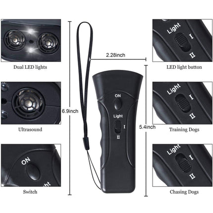 LED Flashlight Ultrasonic Dog Repeller Portable Dog Trainer, Single-headed Black, Single-headed Yellow, Double black - DealBuddy