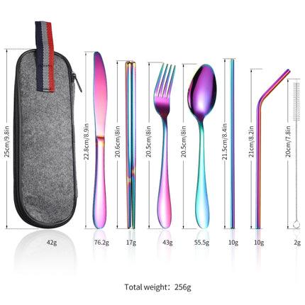 7 in 1 Cutlery Spoon Chopsticks And Straw Set Stainless Steel Portable Cutlery Set