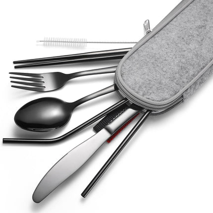 7 in 1 Cutlery Spoon Chopsticks And Straw Set Stainless Steel Portable Cutlery Set