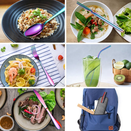 7 in 1 Cutlery Spoon Chopsticks And Straw Set Stainless Steel Portable Cutlery Set, Silver + Light Bag, Gold+ Light Bag, Rose+ Light Bag, Symphony + Light Bag, Black+ Light Bag, Silver + Deep Bag, Gold  + Deep Bag, Rose  + Deep Bag, Symphony + Deep Bag... - DealBuddy