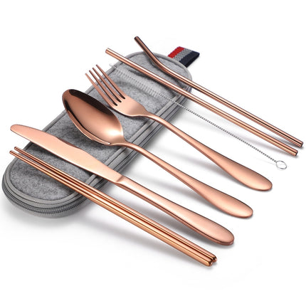 7 in 1 Cutlery Spoon Chopsticks And Straw Set Stainless Steel Portable Cutlery Set