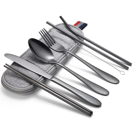 7 in 1 Cutlery Spoon Chopsticks And Straw Set Stainless Steel Portable Cutlery Set