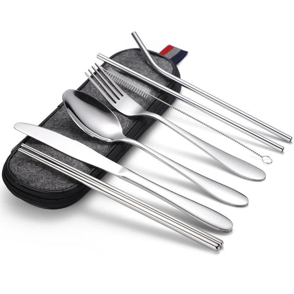 7 in 1 Cutlery Spoon Chopsticks And Straw Set Stainless Steel Portable Cutlery Set