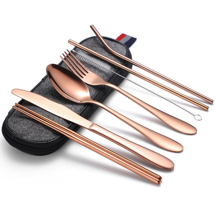 7 in 1 Cutlery Spoon Chopsticks And Straw Set Stainless Steel Portable Cutlery Set, Silver + Light Bag, Gold+ Light Bag, Rose+ Light Bag, Symphony + Light Bag, Black+ Light Bag, Silver + Deep Bag, Gold  + Deep Bag, Rose  + Deep Bag, Symphony + Deep Bag... - DealBuddy